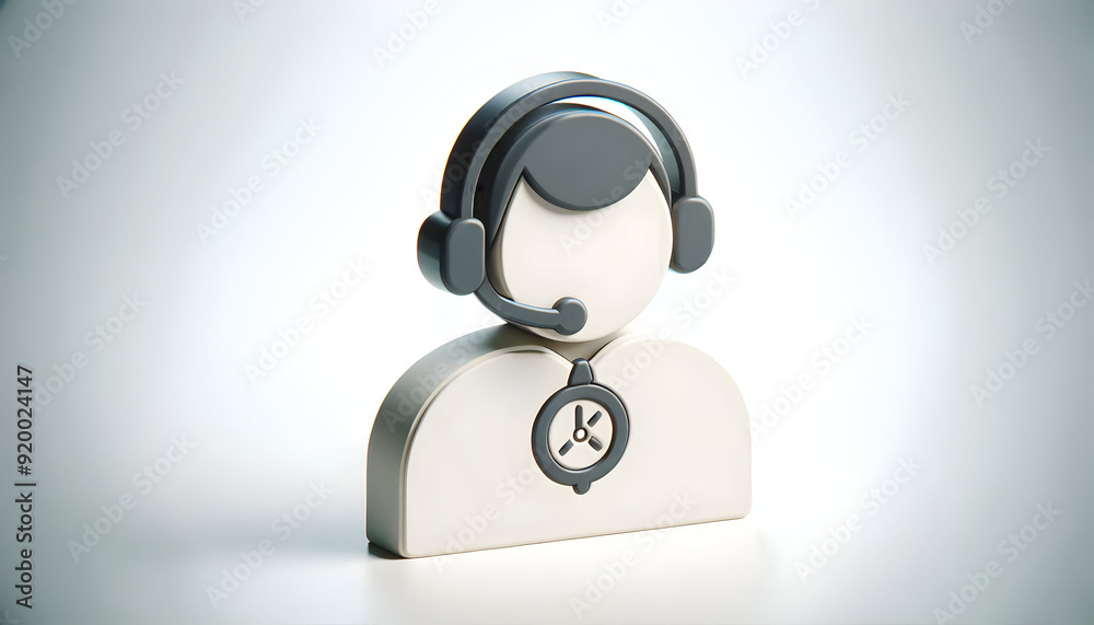 3D flat icon of person with headset delivering efficient service on white background, symbolizing communication and support. 3D flat icon of person with headset delivering efficient service on white background, symbolizing communication and support.