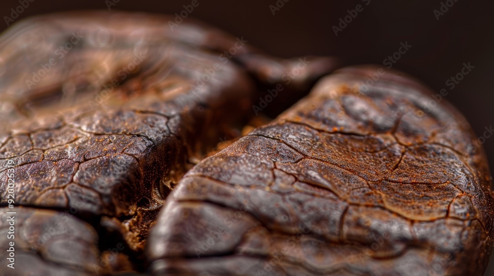 A macro shot of a coffee bean revealing the tiny pores on its surface and the intricate patterns formed by each individual one. A macro shot of a coffee bean revealing the tiny pores on its surface and the intricate patterns formed by each individual one.