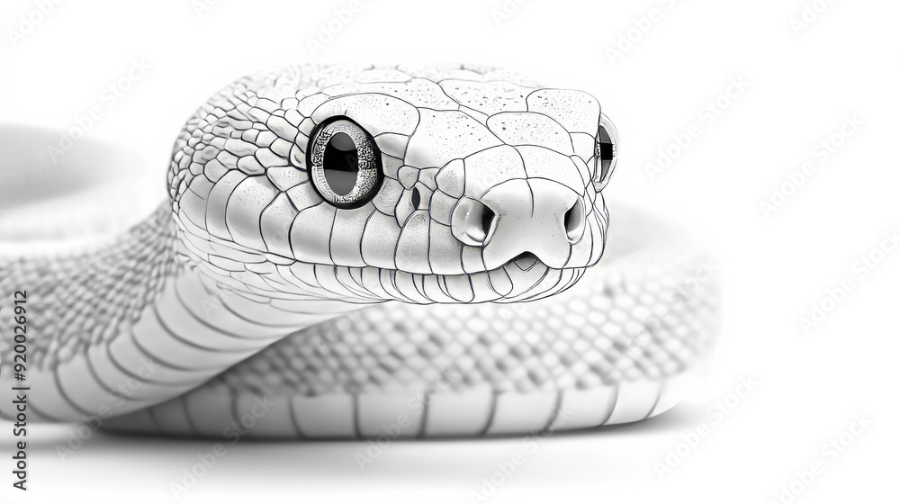 Fototapeta premium Snake with Large Eyes in Whimsical Sketch Style on White Background