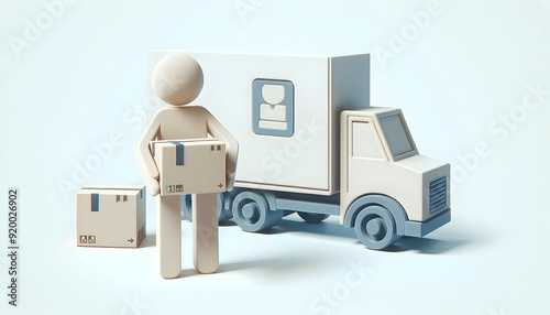 3D flat icon of person with packages for efficient delivery service on white background - symbolizing commitment and reliability.