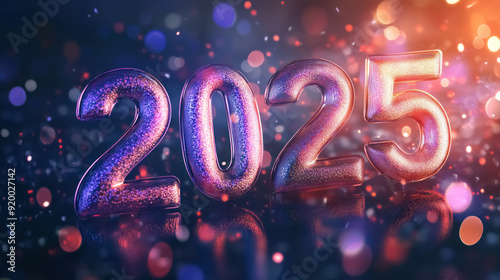 glittery 2025 numbers with bokeh lights on dark background