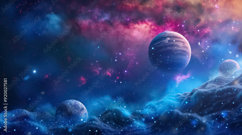 colorful space scene with planets and stars in the galaxy colorful space scene with planets and stars in the galaxy