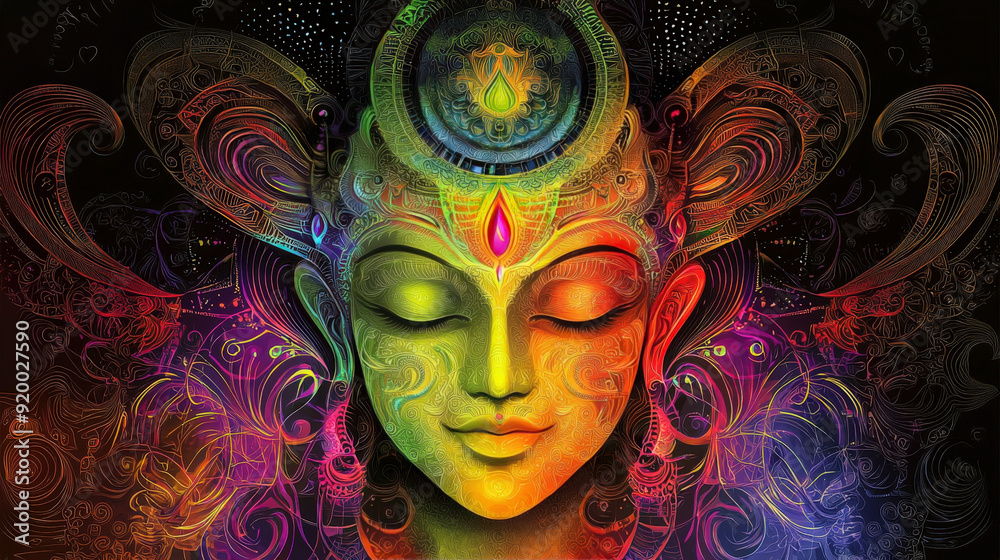 Colorful mandala fractal with a Shiva face Colorful mandala fractal with a Shiva face