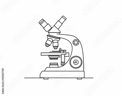 Continually drawn microscopist laboratory. Modern illustration of microscopist. An editable drawing of microscopists. photo