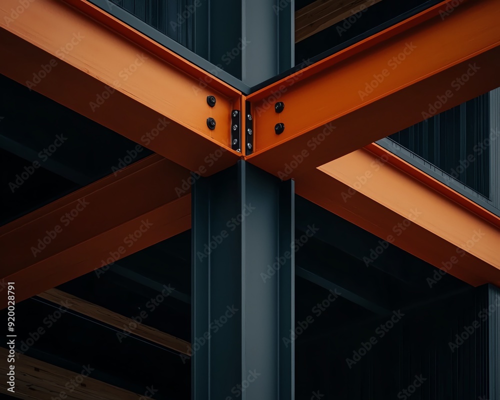 Obraz premium Closeup of a steel beam framework in a contemporary building