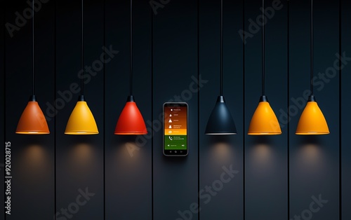 Closeup of a smartphone controlling integrated smart lighting photo