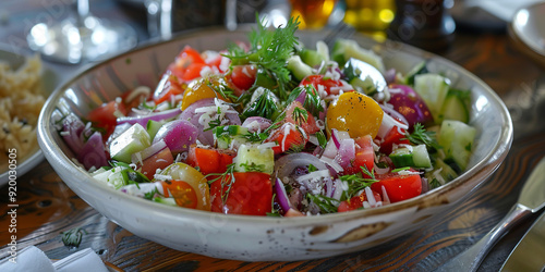 Shopska Salad on the table photo