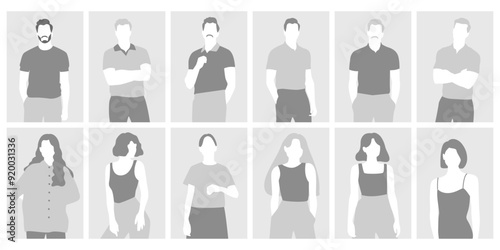 Faceless people characters gray silhouette male and female user profile avatar isolated set