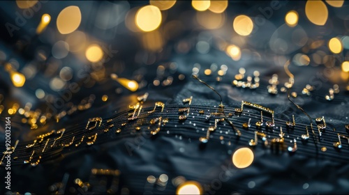 Golden Music Notes With Bokeh Lights photo