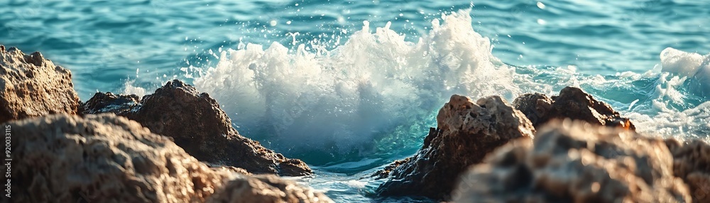 Obraz premium Sea Waves Crashing Against Rocky Shore - Photo