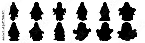 Ghost silhouettes set, pack of vector silhouette design, isolated background