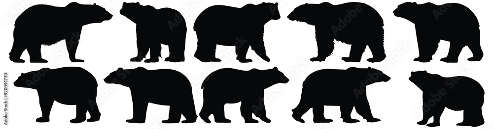 Obraz premium Polar bear silhouettes set, bear pack of vector silhouette design, isolated background