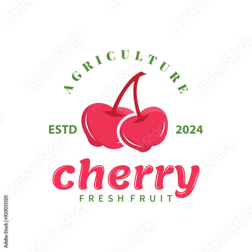 Red berry fruit garden plant silhouette design template cherry logo vector illustration