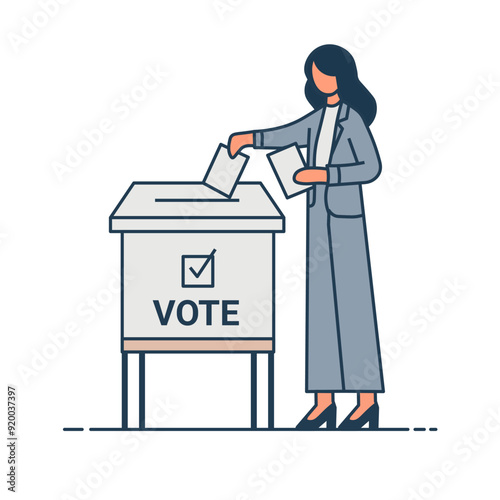 Woman voter box election campaign character. Women vote politics illustration.