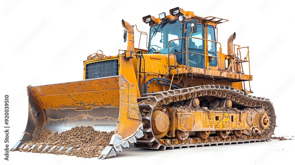 Bulldozer with a semiU blade, isolated on white, ideal for handling materials, photo of bulldozer isolated white background, semiU blade Bulldozer with a semiU blade, isolated on white, ideal for handling materials, photo of bulldozer isolated white background, semiU blade