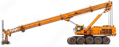 Crane with a jib extension, isolated on white, showcasing its reach, photo of crane isolated white background, jib extension
