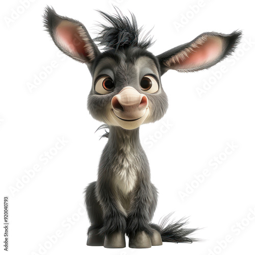 Cute donkey 3d rendering isolated on a transparent background for web, banner, wallpaper