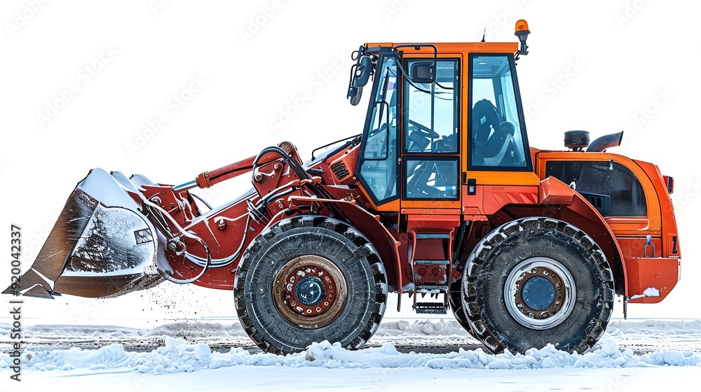 Loader with a snowplow attachment, isolated on white background, photo of loader isolated white background, winter equipment Loader with a snowplow attachment, isolated on white background, photo of loader isolated white background, winter equipment