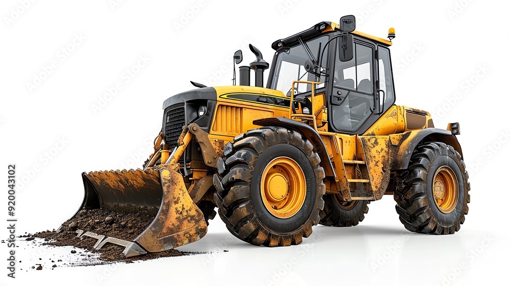 Skidsteer loader with a highlift arm, isolated on white, showcasing its vertical reach, photo of skidsteer loader isolated white background, highlift loader Skidsteer loader with a highlift arm, isolated on white, showcasing its vertical reach, photo of skidsteer loader isolated white background, highlift loader