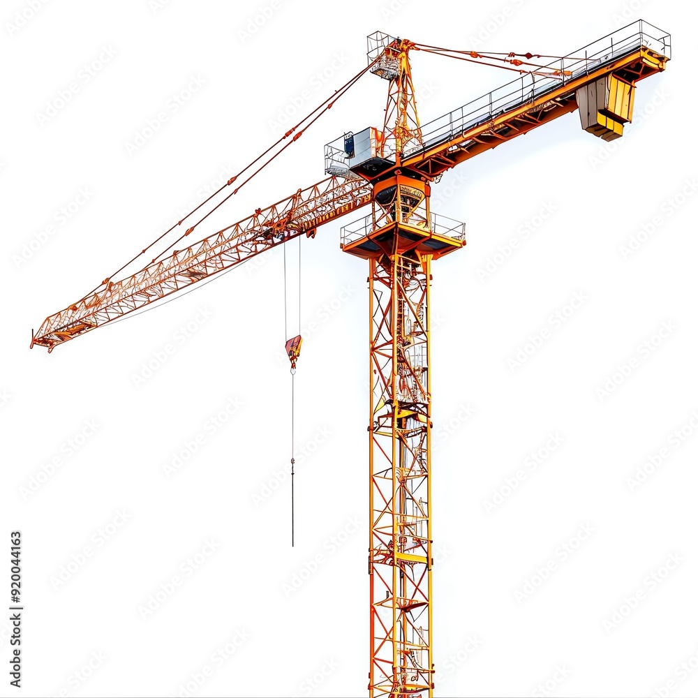 Tower crane with a highrise capability, isolated on a white background, ideal for skyscraper construction, photo of crane isolated white background, skyscraper crane Tower crane with a highrise capability, isolated on a white background, ideal for skyscraper construction, photo of crane isolated white background, skyscraper crane