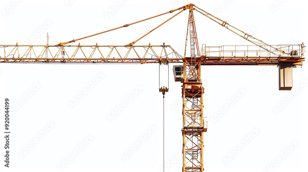 Tower crane with counterweights visible, isolated on a white background, photo of crane isolated white background, counterbalance system Tower crane with counterweights visible, isolated on a white background, photo of crane isolated white background, counterbalance system