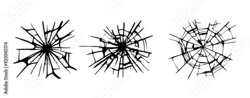 Glass crack broken texture window. Ice glass cracked effect background bullet mirror transparent isolated illustration.