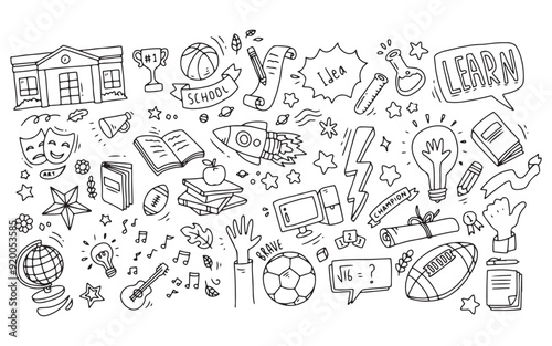 Hand drawn of school elements. Doodle of back to school sketch