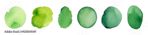 Green watercolor circle stain paint brush. Grunge green watercolor texture blob label ink round vector background.
