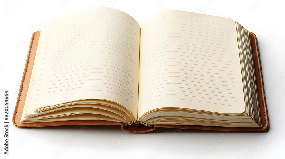 Open Brown Lined Notebook with Beige Pages - Realistic Photo Open Brown Lined Notebook with Beige Pages - Realistic Photo