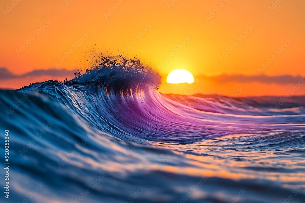 Fototapeta premium Ocean Wave Sunset - Colorful Sunset over a Large Wave Photo