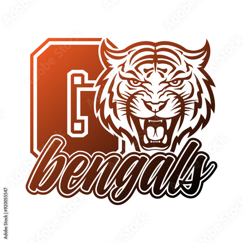 Go Bengals Team Illustration Clip Art Design Shape. Mascot Silhouette Icon Vector.