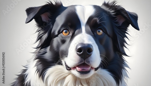 Border Collie Adult Dog Studio Portrait, White Background