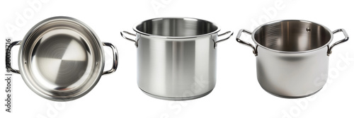 Stainless Steel Cooking Pots on Transparent Background