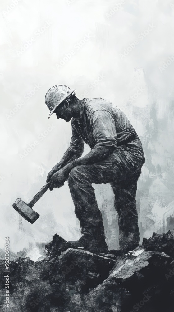 construction worker using hammer at job site