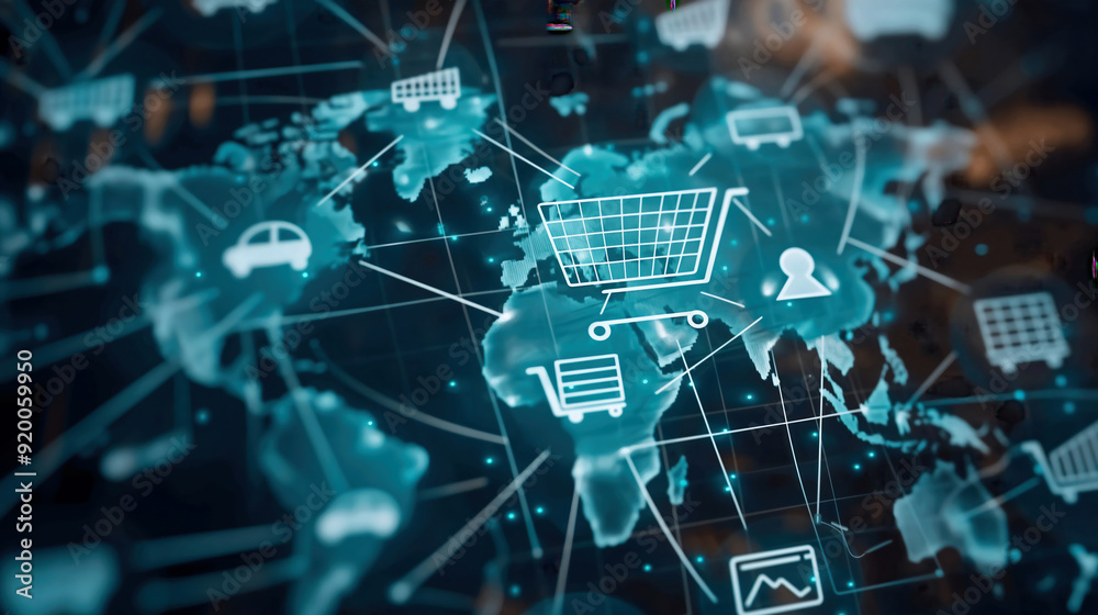 Illustration of world map interconnection of e-commerce business. infographic. Illustration of world map interconnection of e-commerce business. infographic.