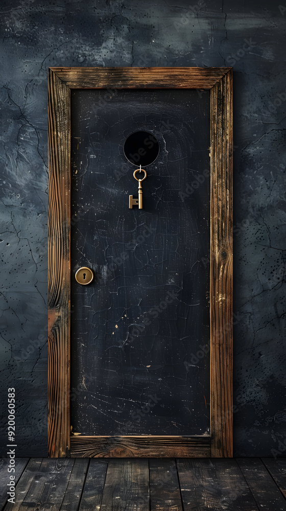 Photo realistic blackboard with door and keyhole symbolizing new business opportunities. Ideal for text or graphics. Photo stock concept. Photo realistic blackboard with door and keyhole symbolizing new business opportunities. Ideal for text or graphics. Photo stock concept.