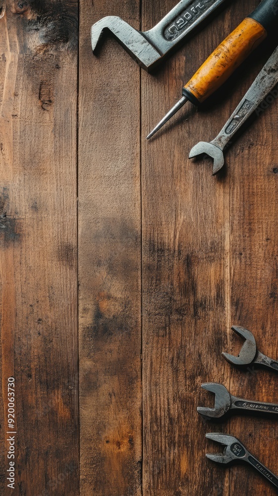 copy space of work tools on wood copy space of work tools on wood