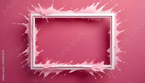 A double white square frame placed within each other on a deep pink background, creating a layered effect. photo