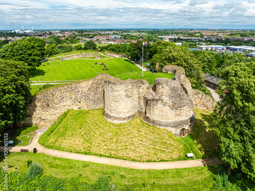 Pontefract Castle from a drone, Pontefract, West Yorkshire, England photo
