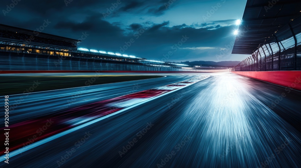 Race track with a camera flash capturing the speed and intensity of a high-octane race.