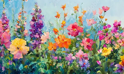 Vibrant floral painting with colorful blossoms with ai generated.
