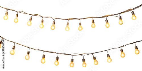 Hanging string lights creating a warm and cozy ambiance isolated on transparent background