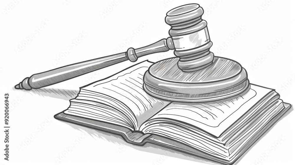 Hand-Drawn Simple Line Drawing of a Gavel and Book in Grey on White Background
Hand-Drawn Simple Line Drawing of a Gavel and Book in Grey on White Background