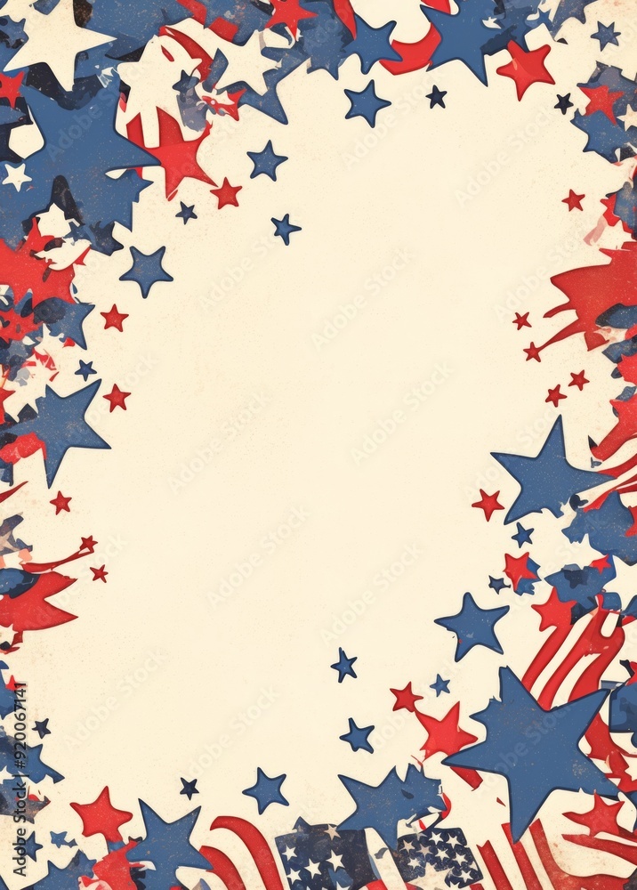 Fototapeta premium Blank Page Design with Red and Blue Stars Forming American Flag Edge