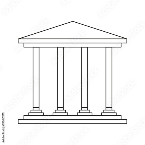 Classical building icon. Greek temple outline. Four pillars structure. Vector illustration.