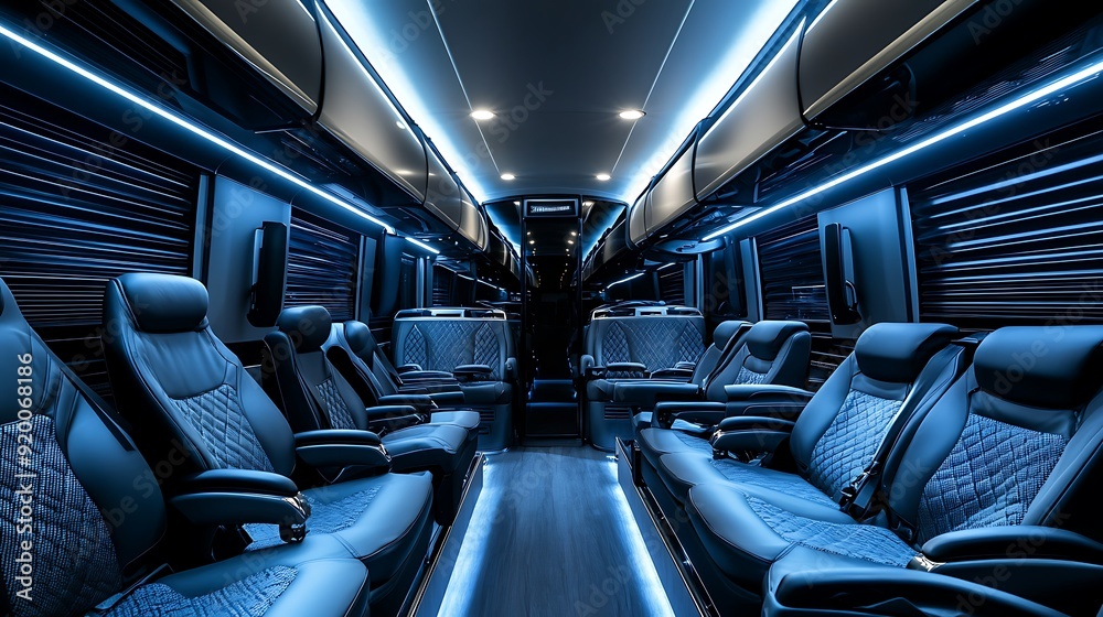 Fototapeta premium Luxury Bus Interior with Blue Lighting