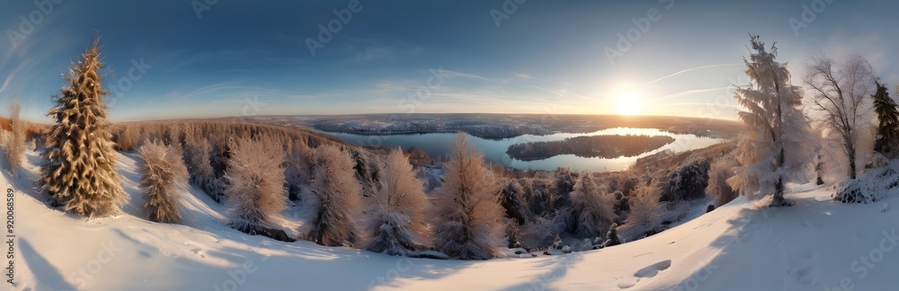 360 degree winter landscape during Christmas. HDRI spherical panorama. 360 degree winter landscape during Christmas. HDRI spherical panorama.