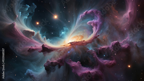galaxy surrounded by nebula in the space photo