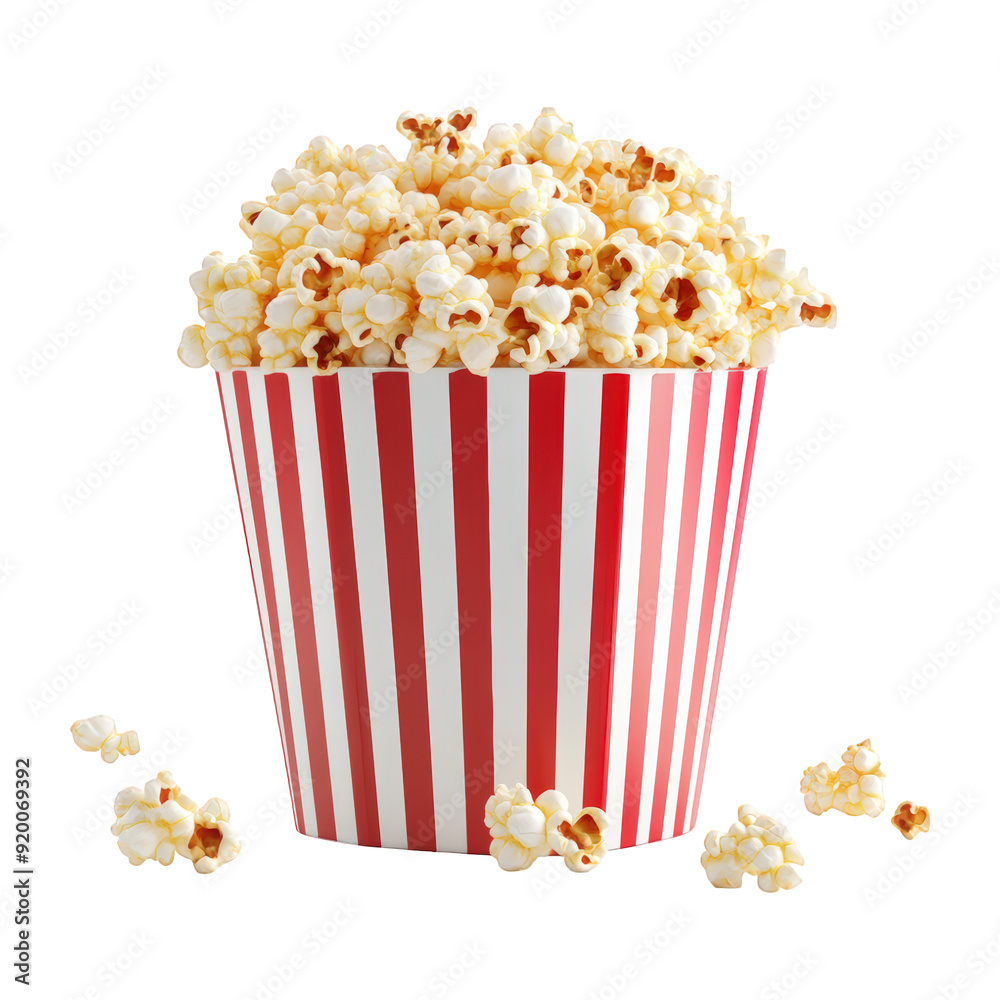 Striped Popcorn Container Overflowing With Popcorn On Isolated On Transparent Png Background , Ideal For Cinema And Movie Snack Promotions . Generative ai Striped Popcorn Container Overflowing With Popcorn On Isolated On Transparent Png Background , Ideal For Cinema And Movie Snack Promotions . Generative ai