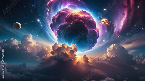 planet in space with clouds
